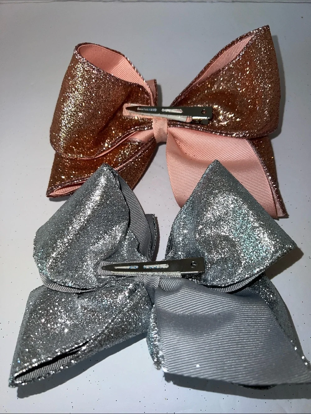 Wee Ones King Size Glitter Bow Hair Clips - Rose Gold & Silver​